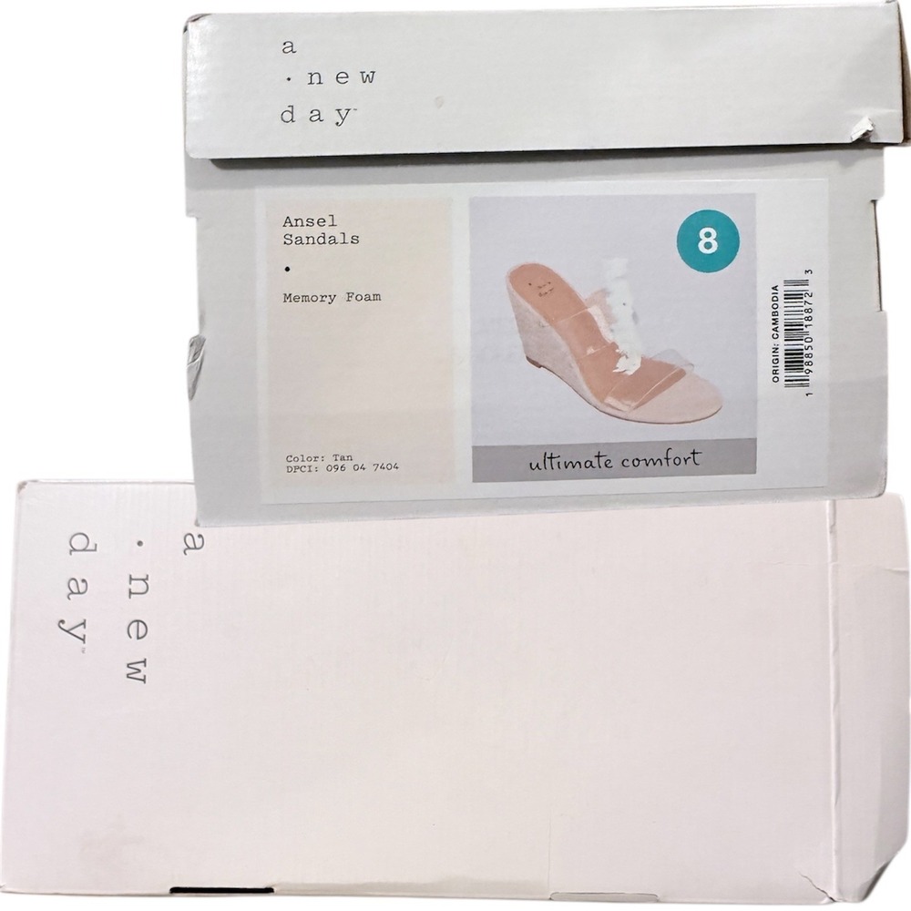 A New Day Ansel Tan Raffia Clear Double Strap Heel Sandals Womens Size 8 - Picture 2 of 8